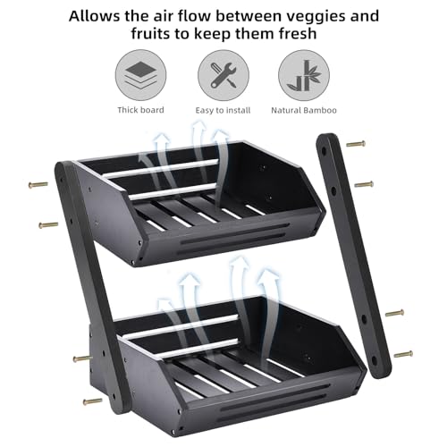 Bamboo Fruit Basket, 2 Tier Fruit Bowl for Kitchen, Fruit Stand Holder for Fruit and Vegetables Storage, Idea Home Kitchen Countertop Organizer - Image 5