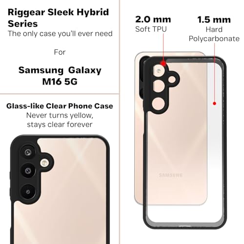 Image of RIGGEAR Shockproof Sleek Hybrid Armor Back Cover Case for Samsung Galaxy M16 5G, Galaxy F16 5G (Clear PC + Black TPU Bumper)