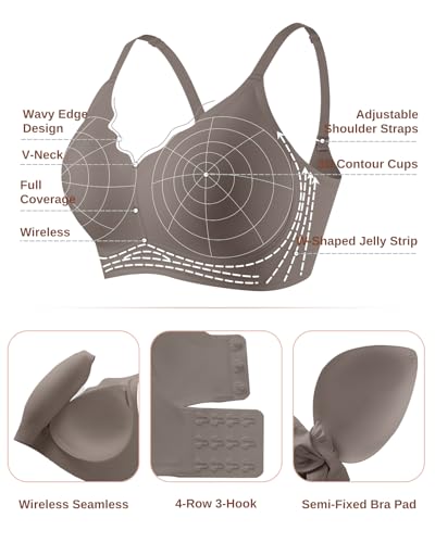 CINOON Womens Wireless Bras Push Up Bralette Supportive Everyday Bras Seamless Full Coverage Comfort T-Shirt Bra Grey