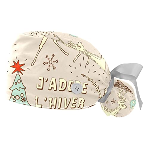 Chapeaux de Travail Christmas Deers JDEZ - Lot de 2 Casquettes Bouffantes