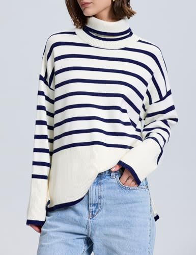 kayamiya Women's Turtleneck Oversized Sweaters Long Sleeve Pullover Knit Tops Split Hem2