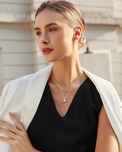 Pearl Necklaces For Women, 18K Gold Plated Baroque Pendant with Natural Freshwater Cultured Pearls Necklace Dainty Gold Choker Fashion Retro Link Chain Charm Valentine Jewelry for Women Gift2