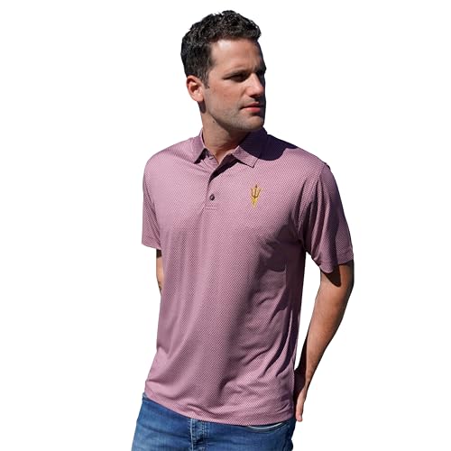 Vantage Apparel Men's Collegiate Premium Moisture Wicking Stretch Fit Diamond Print Polo, Arizona State Sun Devils, Maroon, Medium