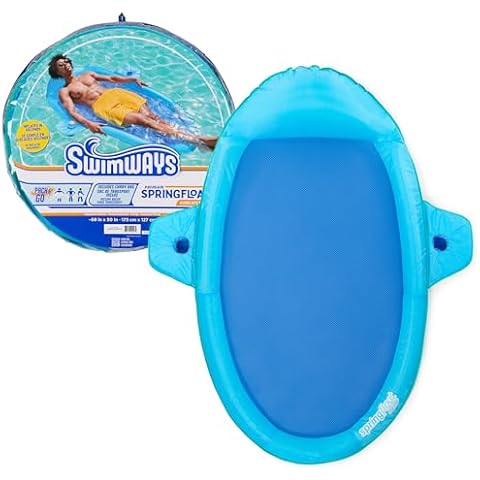 SwimWays Spring Float Premium SunCatcher Pool Lounge Chair with Hyper-Flate Valve, Blue Cover