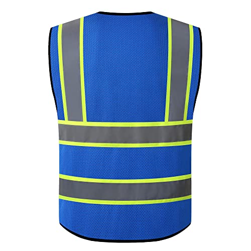 Image of Safety Vest for Men Women Reflective Construction Vest Hi Vis ANSI Standard | ANSI Standard, 8 utility Pockets 4 Reflective Strips with Neon trim High Visibilty Breathable Mesh Safety Apparel for Work