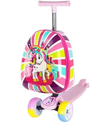 ClockUniverse Children's Scooter Suitcase - 16-Inch Foldable Ride-On Luggage for Kids, 3-8 Yrs - Gravity Steering, LED Wheels, Travel Fun