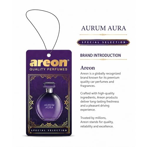 Image of AREON Luxury Aurum Aura SS02 Car Hanging Air Freshener - Premium Car Perfume, Long Lasting Vehicle Air Freshener, Stylish Hanging Scent for Interior Freshness - (Pack of 3)