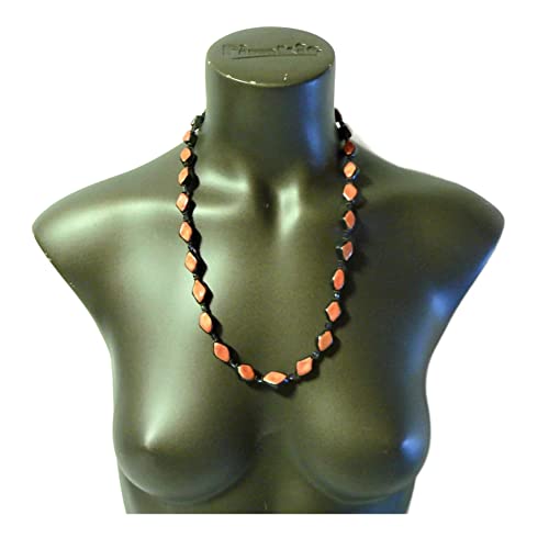Collier perles céramiques losange bicolore noir orange