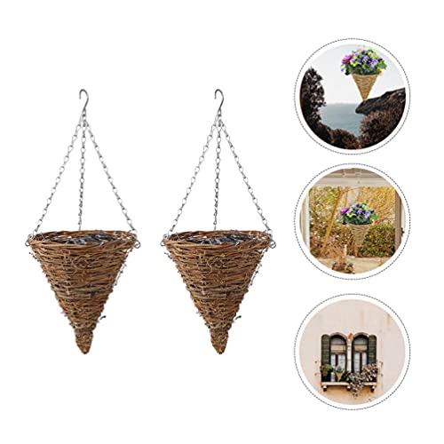 Angoily 2 Pcs Rattan Hanging Planter Basket Cone Shaped Flower Pot Wicker Wall Flower Basket Garden Hanging Planter Bird Nest Plant Pot For Indoor Outdoor Garden Balcony Decor #TOP4