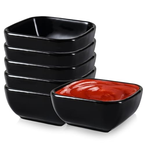 BAIFULAI Juego de 6 cuencos de salsa de cerámica, 95 ml, apilables, cuadrados, salsa de soja, tapas para charcuterie board sushi, salsa de tomate, barbacoa, accesorios para fiestas