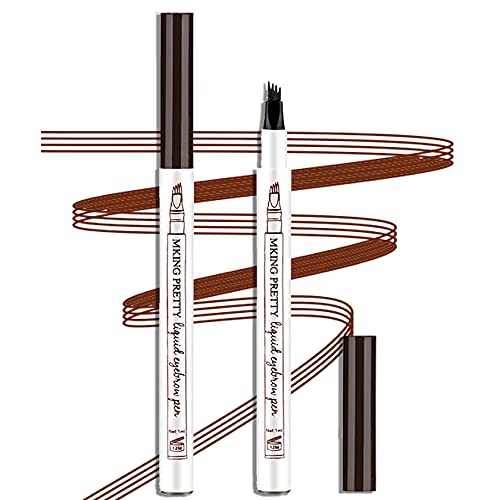 Beynest Dark Brown 2PCS Microblading Eyebrow Pen Waterproof Eyebrow Pencil with a Micro-Fork Tip Applicator -Tat Brow Pen for Natural Eyebrow Makeup