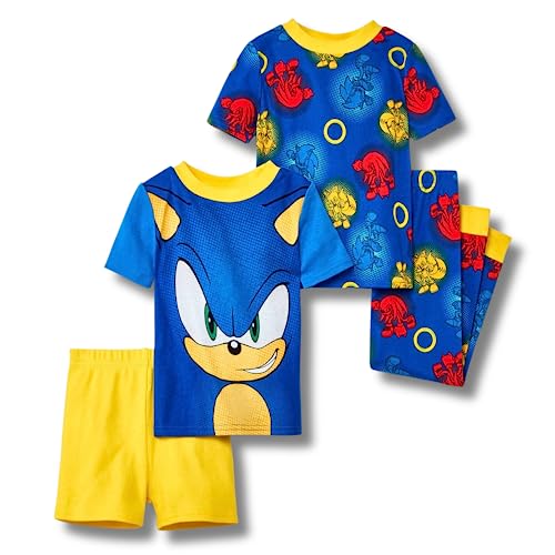Sonic The Hedgehog with Tails/Knuckles 4-Piece Toddler Pajama Set, Size 2T Blue