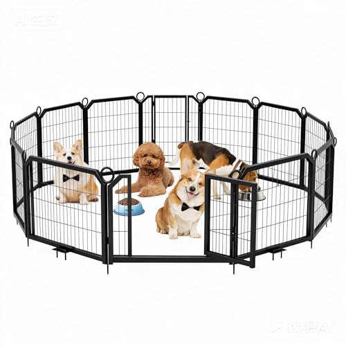 GarveeLife Steel Angled Pet Fence, Puppy Playpen, Dog Play Pen Indoors/Outdoor, 24 in 16 Panels Dog Pen for Puppies and Small Dogs, 24 Inch, 16 PCS