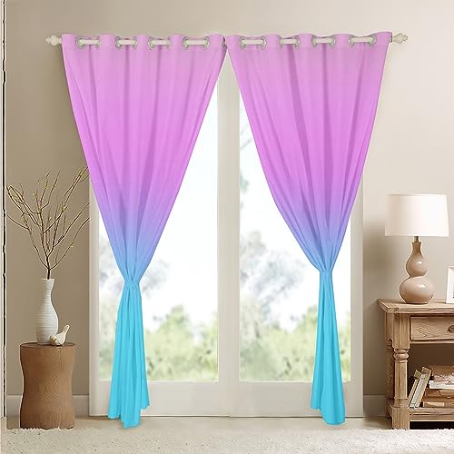 Homemissing Blue and Pink Ombre Curtains for Bedroom Living Room Girls Rainbow 30%-50% Blackout Curtains for Kids Colorful Window Drapes Gradient Strle Window Treatments W46*L54 - Image 4