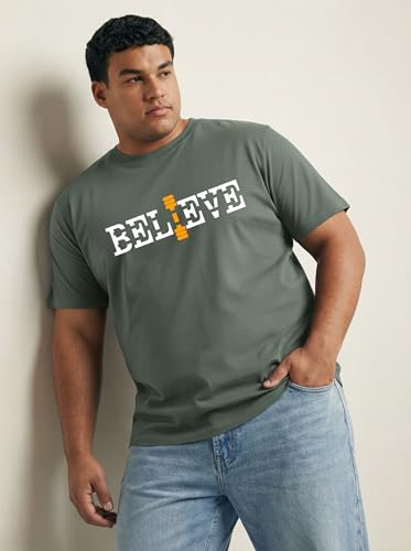 Image of Men Plus Size Printed Cotton Tee Regular Fit Round Neck Half Sleeve T-Shirt