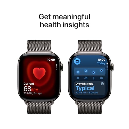 Image of Apple Watch Series 11 [GPS + Cellular 46mm] Smartwatch with Slate Titanium Case with Slate Milanese Loop - M /L. Sleep Score, Fitness Tracker, Health Monitoring, Always-On Display, Water Resistant