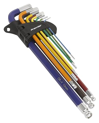 Sealey AK7191 9 Piece Colour-Coded Extra-Long Ball-End Hex Key Set - Metric, Silver