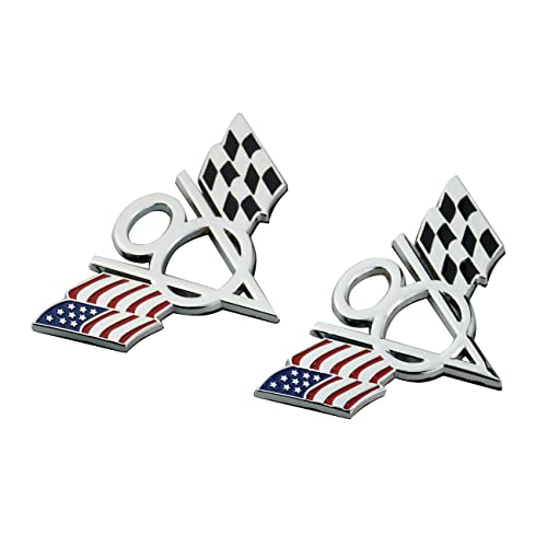 Image of 2X US American Flag V8 Emblem 3D Badge Nameplate Self Adhesive Fender Trunk Tailgate Bumper Sticker Decorative Accessories (Chrome)