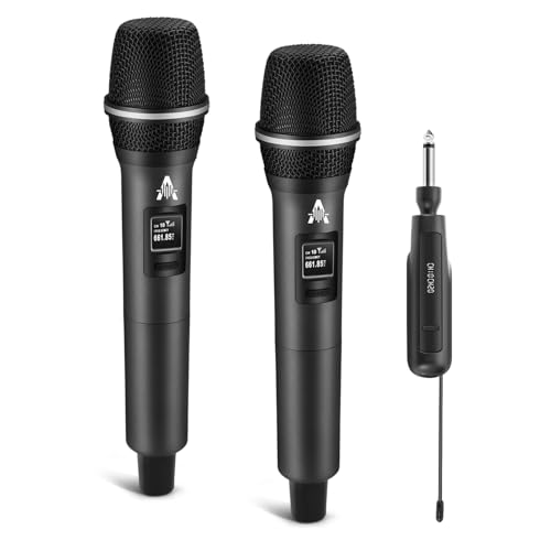 ALPOWL Micrófono Inalámbrico,2,4GHz Set de Doble Micrófono Inalámbrico con Receptor,200ft,Micrófono de karaoké inalámbrico Profesional,Adecuado para Canto, Reuniones,Discursos,Micrófono de Karaoke,DJ