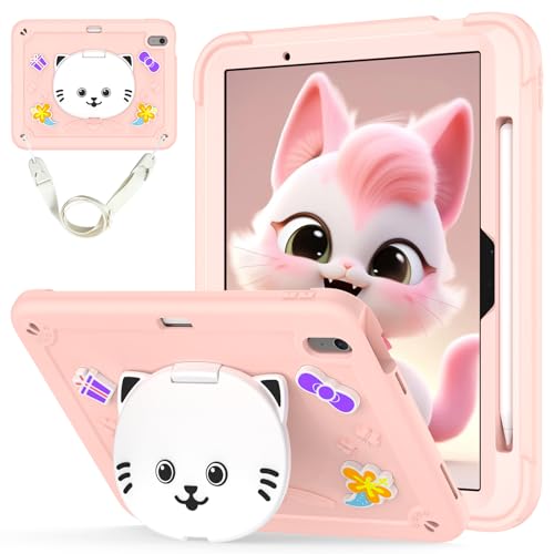 Étui pour iPad Air 11 M3 antichoc coque rose enfant avec support fille et bandoulière