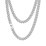 VNOX Silver Cross Necklace for Men - Solid Mens Cross Cuban Link Chain Necklaces Stainless Steel Silver Plated Chains for Men, Cool Miami Hip Hop Jewelry Gifts 18 Inch Rope Chain