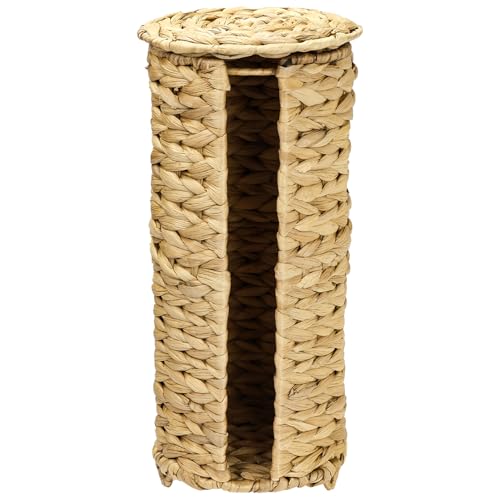HMF Almacenamiento de papel higiénico trenzado de jacinto de agua sostenible, soporte para papel higiénico de pie, 3 rollos de inodoro, 35,5 x 17 cm