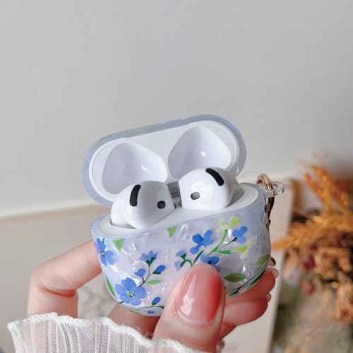 Image of MINSCOSE for Glitter AirPods 4 Case,Cute Shell Pattern Flower Design with Floral Keychain,Soft TPU Anti-Drop Shockproof Cover with Cleaner Kit for Women Girls for AirPods 4-Blue Flower