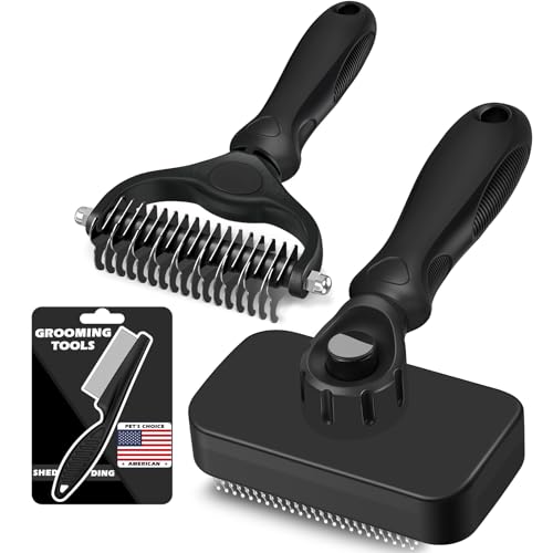 Image of Professional 3PCS Self Cleaning Slicker Brush & Pet Grooming Rake & Flea Comb for Dogs,Cats and Horses | Double-Sided Dematting Comb & Skin Friendly Deshedding Grooming Tool | Pet Supplies (Black)