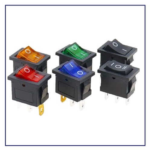 TSIOHKBS 5 PCS/LOT KCD1 3 4 Pin 21 * 15mm ON-Off Boat Car Rocker Switch 6A/250V AC 10A/125V AC with Red Blue Green Yellow Light Switch (5PCS Red,4PIN)