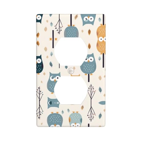 Phayah Placa de pared dúplex con patrón de búho pequeño, tamaño estándar, policarbonato termoplástico, doble enchufe
