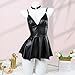 Todetana PU Leather Lingerie Dress for Women Deep V-Neck Backless Bodycon Mini Dress with Adjustable Neck Ring Sexy Faux Leather Clubwear, 3 Pack Set Black