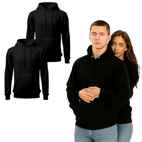 Sweat à capuche noir de travail pour homme et femme, pull en coton uni