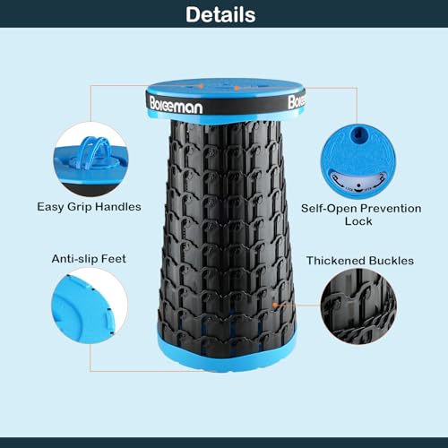 Image of Boreeman 2026 Upgraded Collapsible Stool Lightweight Yet Sturdy with Load Capacity 800lbs Portable Folding Stool for Camping Fishing Hiking BBQ (Blue)