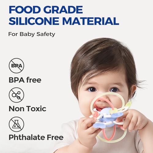 Image of Teething Toys for Babies 0-6 Months, Soft Sensory Teether Ball, Montessori | BPA-Free Silicone Teether with Rotating Design Supports Chewing, Grasping Skills & Sensory Development During Teething Stage