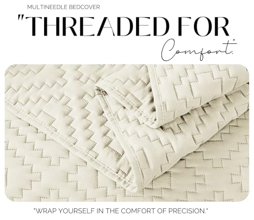 Image of VAS COLLECTIONS 280 TC Quilted Cotton King Bedspread Set, Ultrasonic Bed Cover with 2 Pillow Covers, Soft Breathable Lightweight All-Season Bedding, 90x100 in (228x254 cm) (Beige)