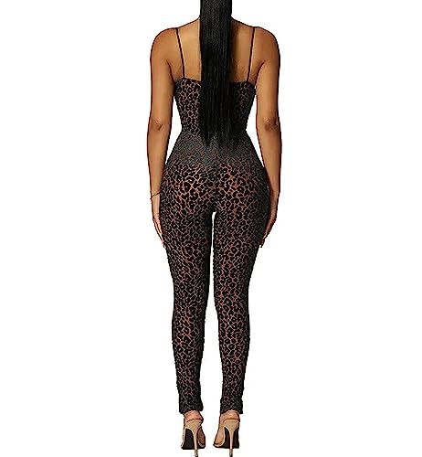 Leopard Pattern Backless Women Jumpsuit - Sexy See Through Sheer Mesh Bodycon Jumpsuit For Women (S) #TOP2
