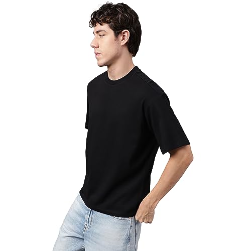 Image of Free Authority Loose Fit Solid Black Tshirt for Men