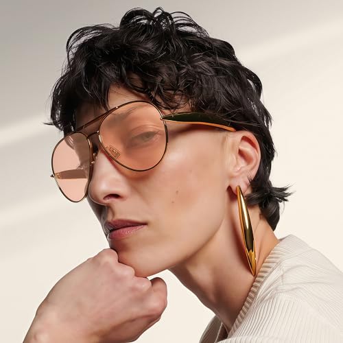 Image of Oversized Aviator Sunglasses For Women 70s Retro 2025 Metal Shades with Gold Streamline Arms