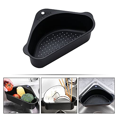 Sink Caddy Corner Holder Triangle Corner Kitchen Sink Caddy Organizer Stainless Steel Sponge Dish Brush Holder for Soap Scrubbers Black - Image 2