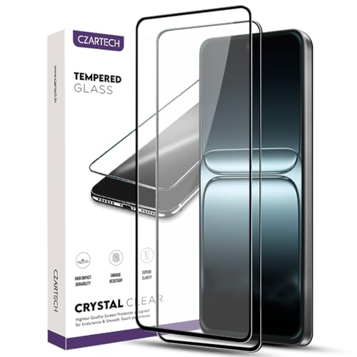 Image of Czartech Tempered Glass For OnePlus 15R Screen Protector | 9H Hardness | Full Coverage Black Border | Edge to Edge | Anti Scratch | Bubble Free | Case Friendly | HD Clear,Pack Of 2