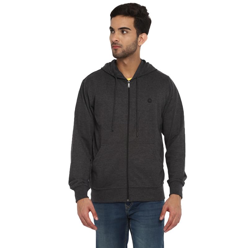 Men Poly Cotton Solid Charcoal Hooded Sweatshirt-image-39