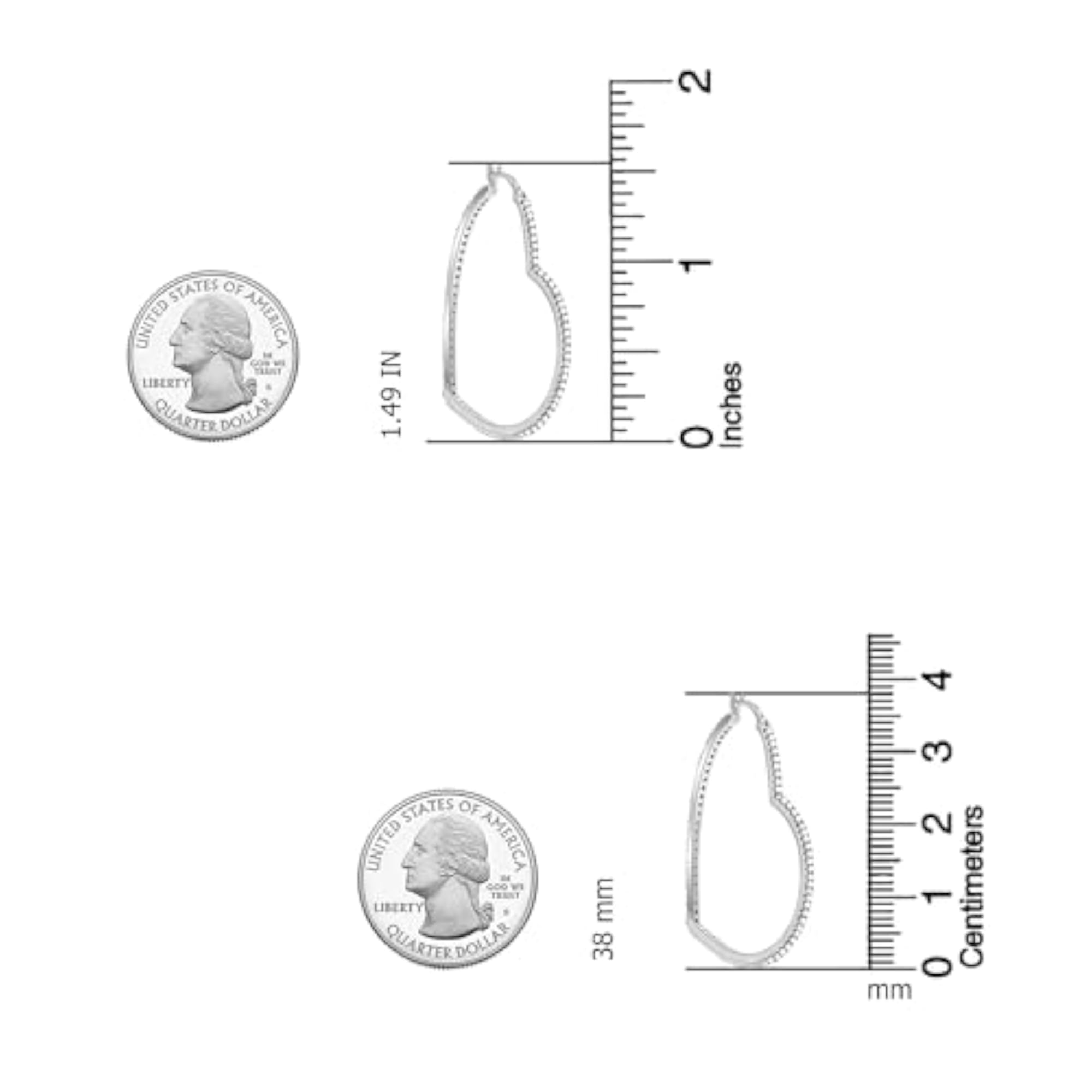 Women's 925 Sterling Silver Heart Hoop Earrings with CZ, 38MM