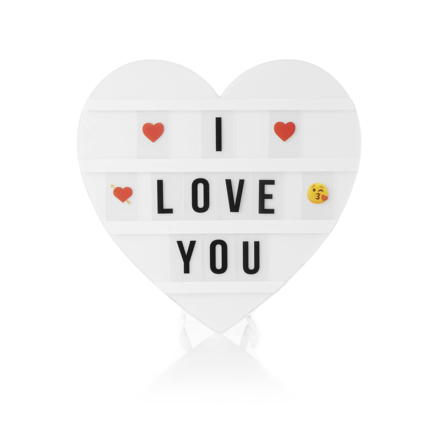 EASYmaxx Scatola luminosa a LED, per messaggi di testo personalizzati, set Mega con 150 emoji colorati e 173 lettere, numeri e simboli intercambiabili [cuore]