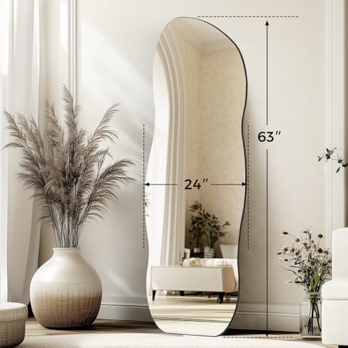 Image of QDSSDECO 63 inch x 24 inch Full Length Mirror Irregular Wavy Mirror, Frameless
