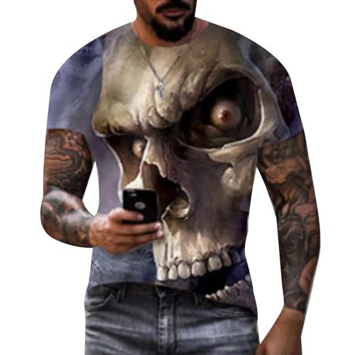 Viking Skull Tees Mens Funny T Shirt Skeleton Halloween Costume Skull Novelty Skeleton Head T-Shirt Gift Idea de Manga Corta