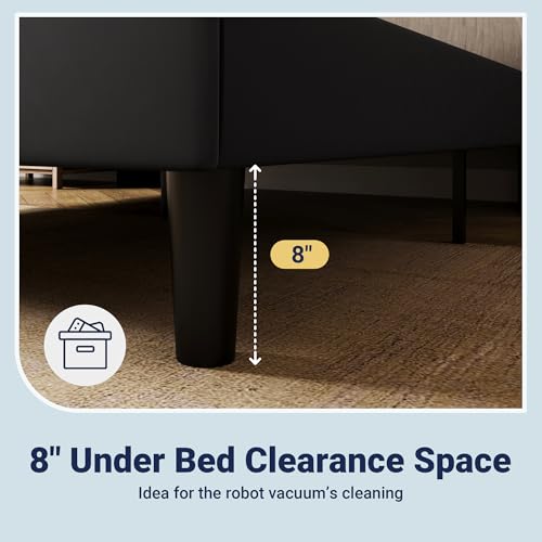 Image of Allewie King Size Platform Bed Frame with Velvet Upholstered Wingback Headboard, No Box Spring Needed, Under Bed Storage Space, Strong Wooden Slats, Modern Mattress Foundation, Easy Assembly, Black