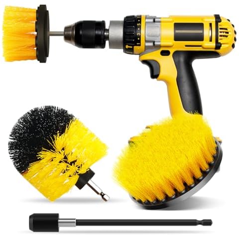 CasaCulina 4Pack Drill Brush Attachment Set, Scrub Brush for Drill, Power Scrubber Brushes with Extended Attachment, All Purpose Drill Brush Cleaning Kit for Grout, Floor, Tub, Shower, Tile, Car Cover