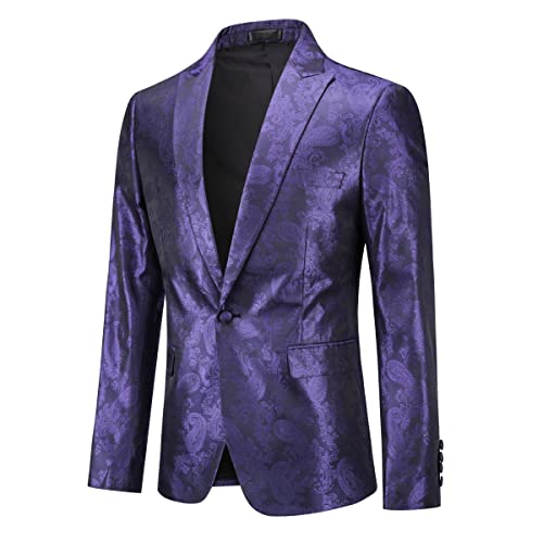 Mens 2 Piece Paisley Dress Suit One Button Party Wedding Blazer Pants Sets (Purple, Medium) #TOP1