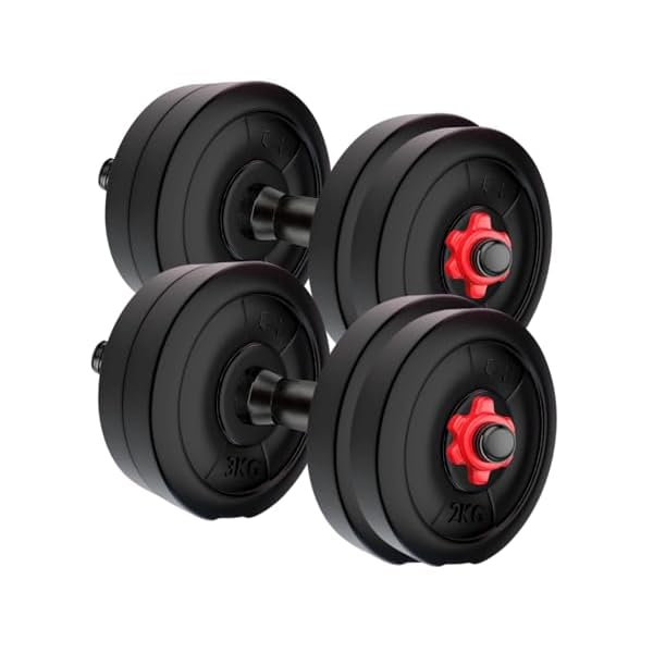 Amazon Brand - Symactive 20 Kg Adjustable Dumbbell Set – Durable PVC Plates (2kg x 4, 3kg x 4) with Secure Weight-Locking Mechanism, Pair of 14'' Rods & Nuts