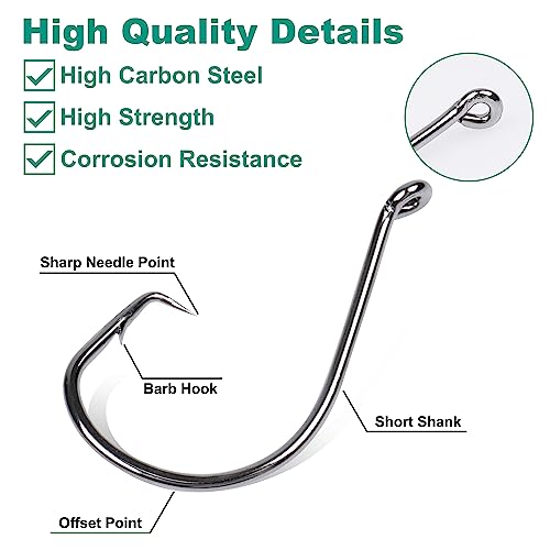 50 Pack Circle Fising Hooks,2X Saltwater Fishing Hooks Offset Octopus Catfish Bulk Fishing Hooks For Bass With Tackle Box Size 1/0 #TOP3